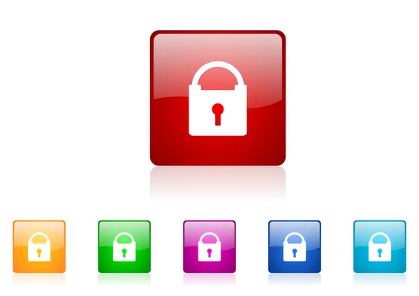 Padlock square web glossy icon colorful set — Stock Photo, Image