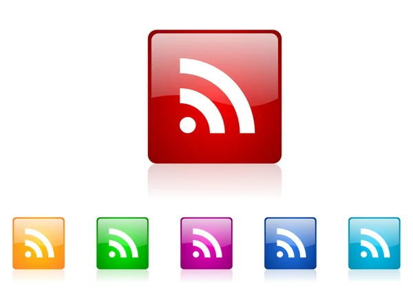 RSS web parlak Icon set renkli kare — Stok fotoğraf
