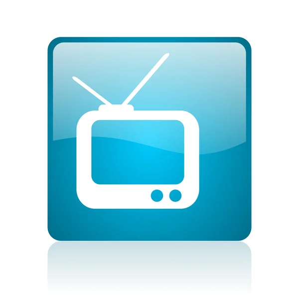 Телевізор синій квадрат веб глянсова іконка — стокове фото