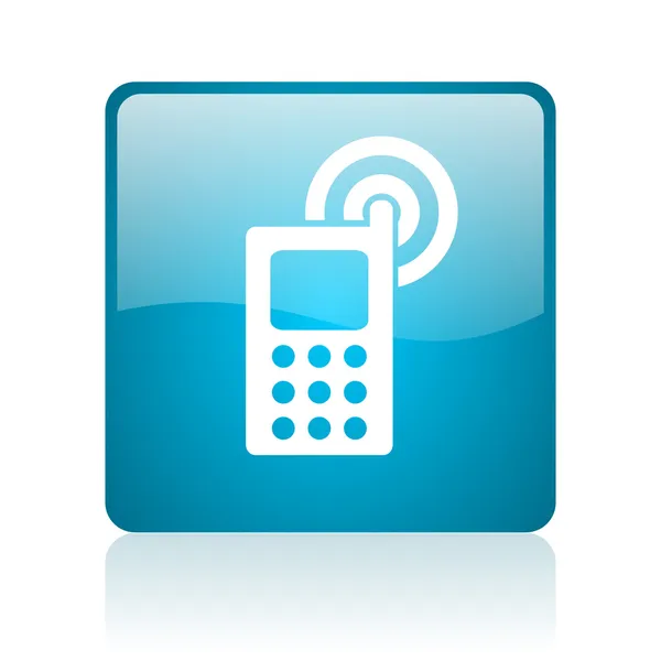 Téléphone portable bleu carré web icône brillante — Photo