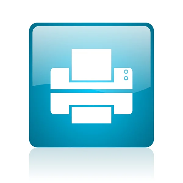 Impresora azul cuadrado web icono brillante —  Fotos de Stock