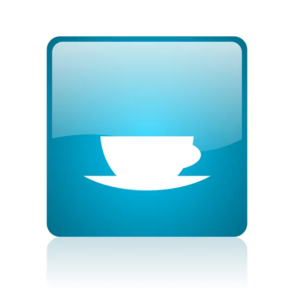 Tazza di caffè blu quadrato web icona lucida — Foto Stock