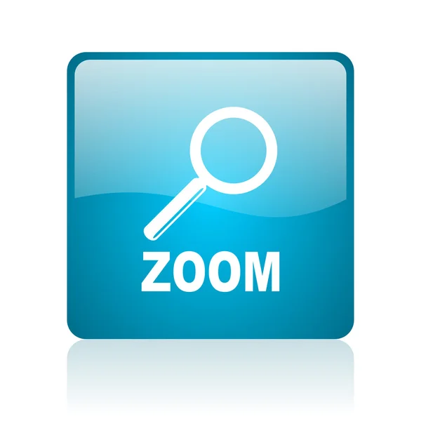 Zoom bleu carré web icône brillante — Photo