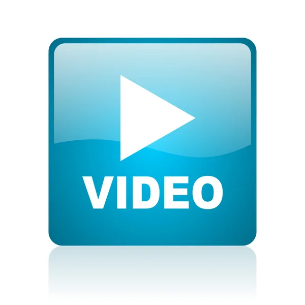 Video blu quadrato web icona lucida — Foto Stock