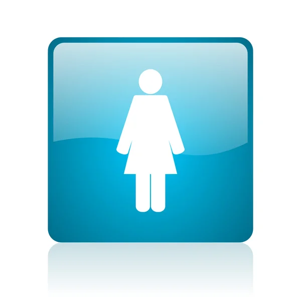 Kadın mavi kare web parlak simgesi — Stok fotoğraf