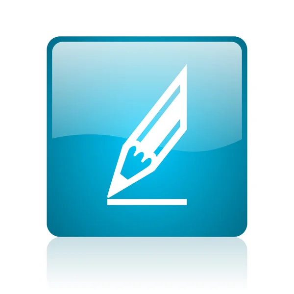 Draw blue square web glossy icon — Stock Photo, Image