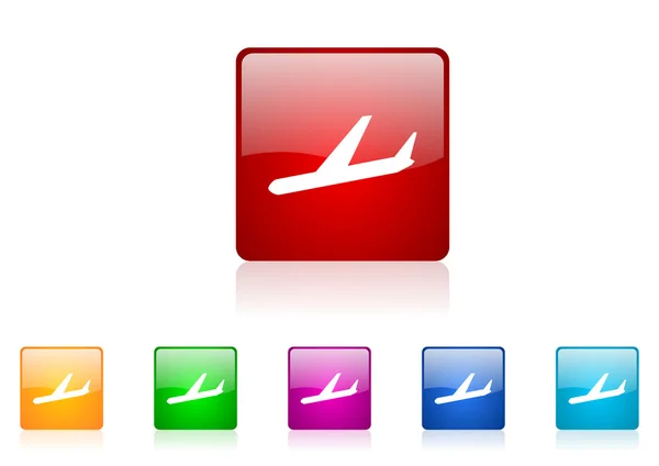 Airplane square web glossy icon colorful set — Stock Photo, Image