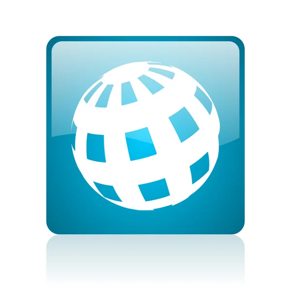 Blauwe vierkante web glanzende Wereldbolicoon — Stockfoto