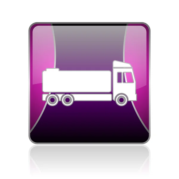 LKW violett quadratisch Web-Hochglanz-Symbol — Stockfoto