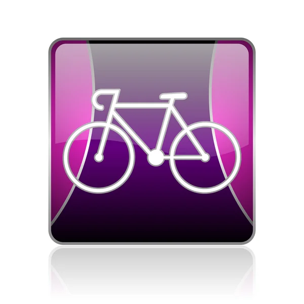 Bicicleta violeta quadrado web ícone brilhante — Fotografia de Stock