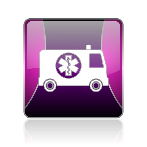 Ambulância violeta quadrado web ícone brilhante — Fotografia de Stock