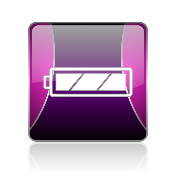 Batteriikonen violett torget web glansigt — Stockfoto