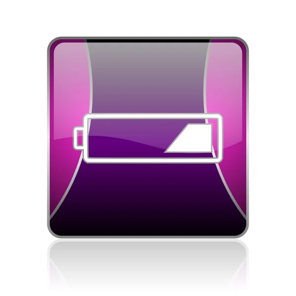 Battery violet square web glossy icon — Stock Photo, Image