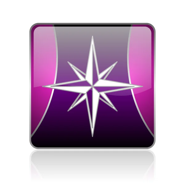 Boussole violet carré web brillant icône — Photo