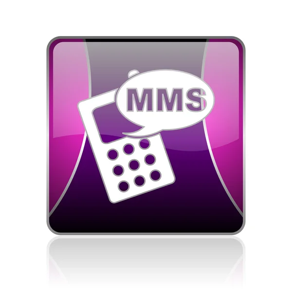 Ikona lesklý fialový čtvercové webové MMS — Stock fotografie