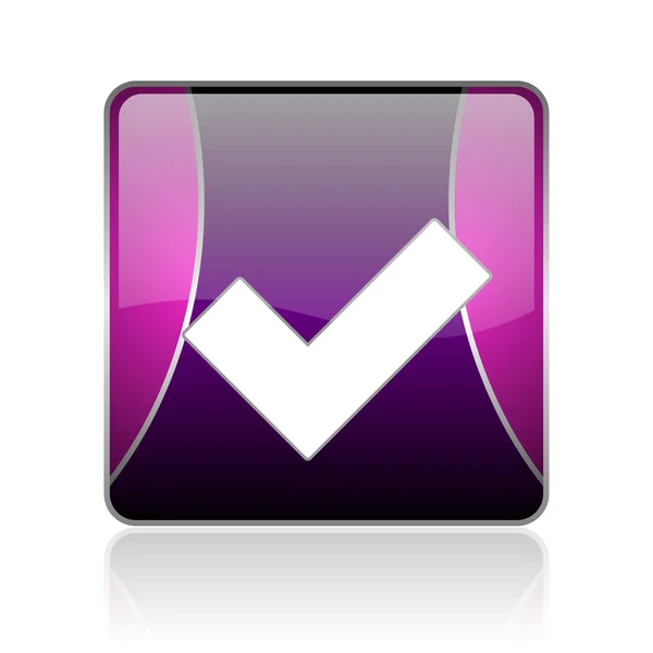Violet vierkante web glanzende pictogram accepteren — Stockfoto