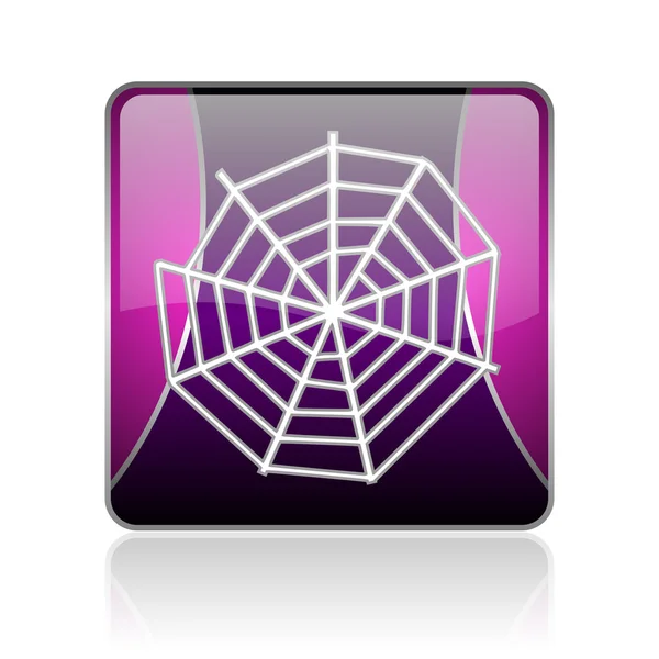Tela de araña violeta cuadrado web brillante icono — Foto de Stock