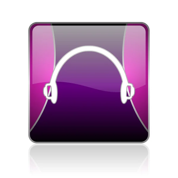 Kopfhörer violett quadratisch Web Hochglanz-Symbol — Stockfoto
