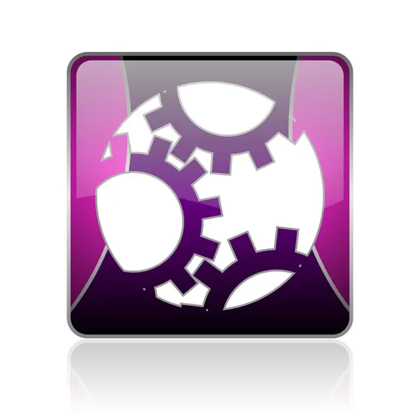 Gears violet square web glossy icon — Stock Photo, Image