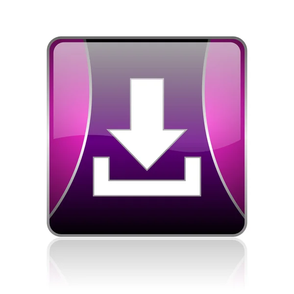 紫色の正方形ウェブ光沢のあるアイコンをダウンロードします。 — ストック写真