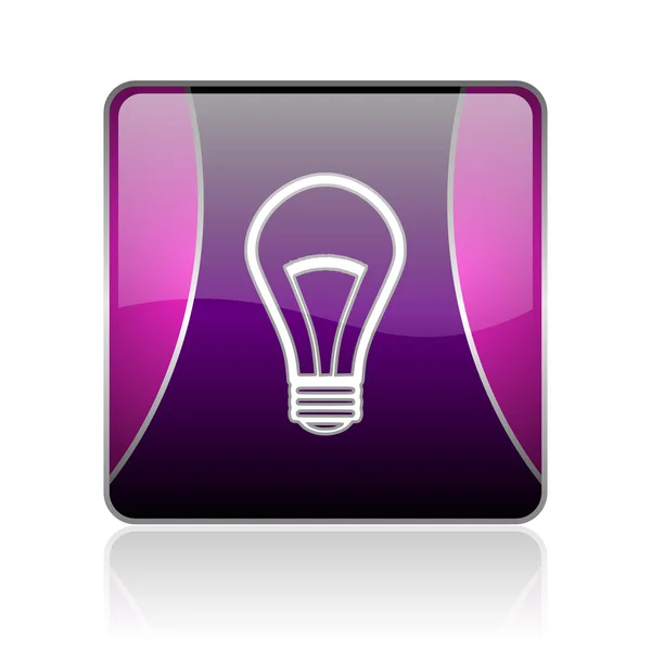 Фиолетовый квадратный значок лампочки — стоковое фото