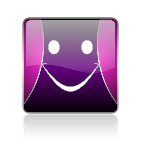 Фиолетовый квадратный глянцевый значок улыбки — стоковое фото