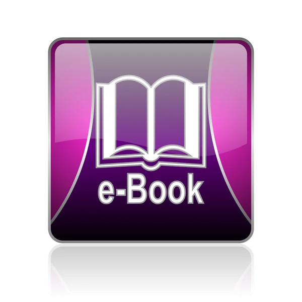 E-book violet carré web brillant icône — Photo