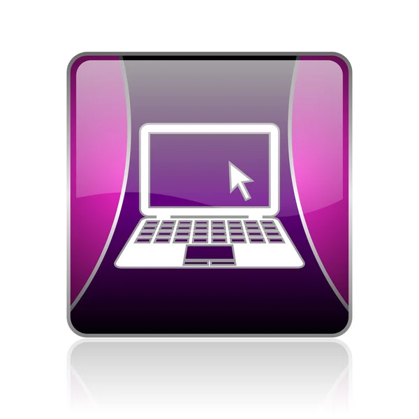 Laptop violet vierkante web glanzende pictogram — Stockfoto