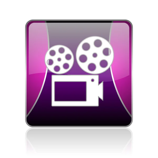 Cinema violeta quadrado web ícone brilhante — Fotografia de Stock