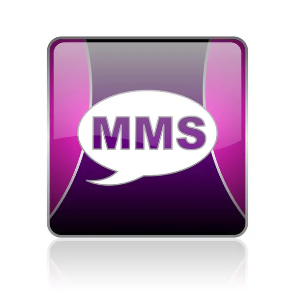 MMS violet vierkante web glanzende pictogram — Stockfoto