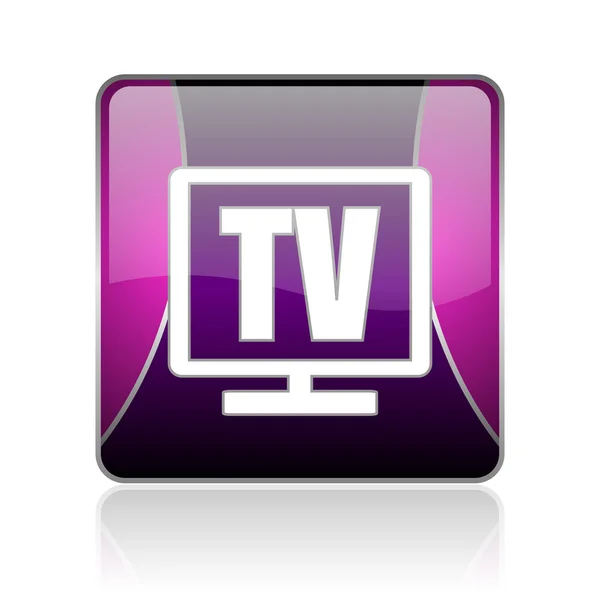 Tv violet square web glossy icon — Stock Photo, Image