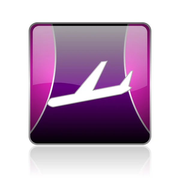 Airplane violet square web glossy icon — Stock Photo, Image