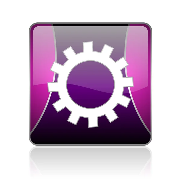 Engrenages violet carré web icône brillante — Photo