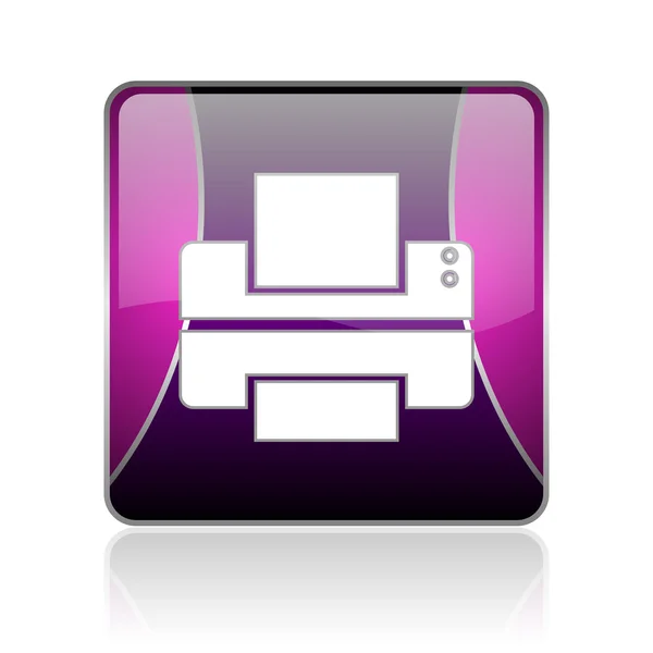 Printer violet square web glossy icon — Stock Photo, Image