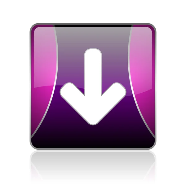 紫罗兰色方形 web 光泽图标下箭头 — 图库照片