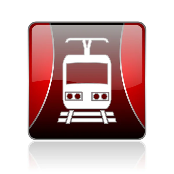 火车红色正方形 web 光泽图标 — 图库照片