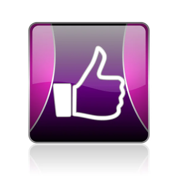 Polegar para cima violeta quadrado web ícone brilhante — Fotografia de Stock