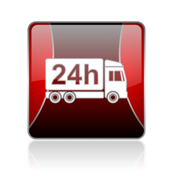 Lieferung 24h rotes quadratisches Web-Hochglanz-Symbol — Stockfoto