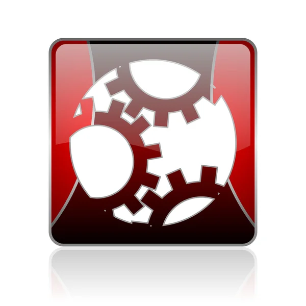 Gears red square web glossy icon — Stock Photo, Image