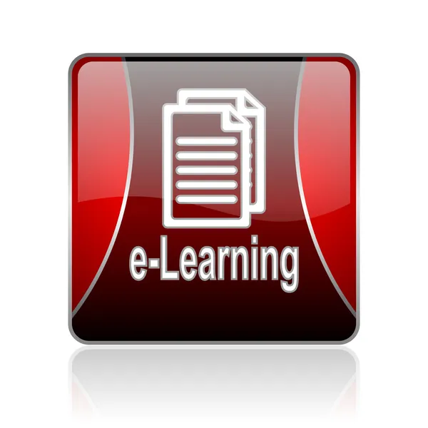 E-learning vermelho quadrado web ícone brilhante — Fotografia de Stock