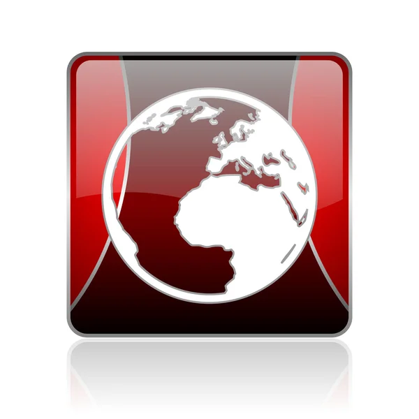 Earth red square web glossy icon — Stock Photo, Image