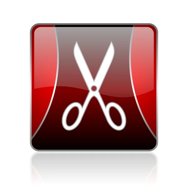 Scissors red square web glossy icon — Stock Photo, Image