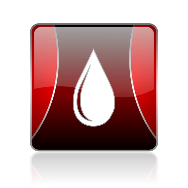 Gota de água vermelho quadrado web ícone brilhante — Fotografia de Stock