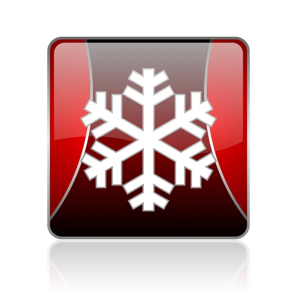 スノーフレーク赤い正方形ウェブ光沢のあるアイコン — ストック写真