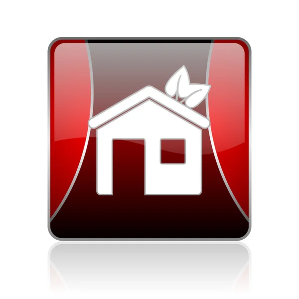 Home red square web glossy icon — Stock Photo, Image