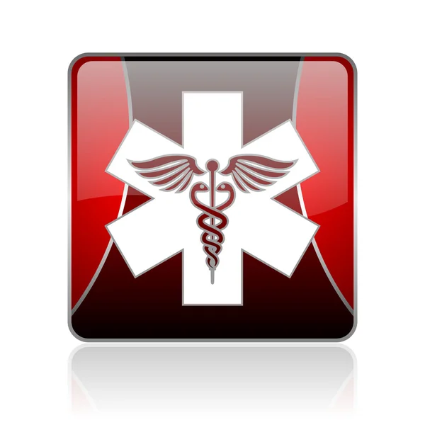 Caduceus red square web glossy icon — Stock Photo, Image