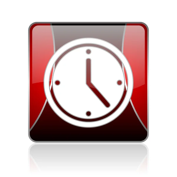 Zegar czerwony kwadrat WWW błyszczący ikona — Zdjęcie stockowe