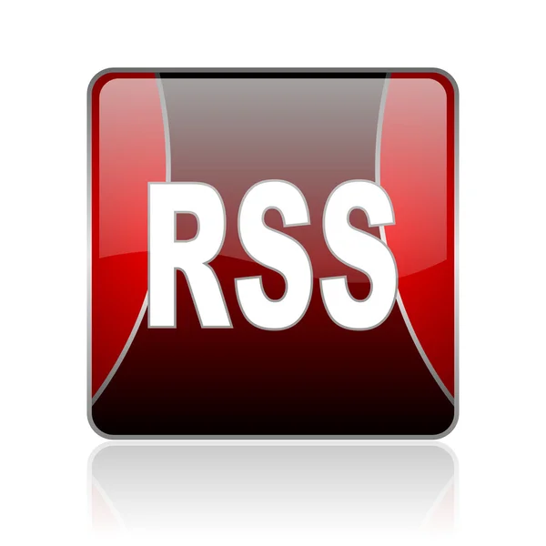 Rss vermelho quadrado web ícone brilhante — Fotografia de Stock