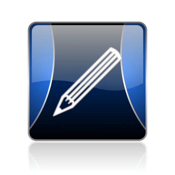 Bleistift blau quadratisch Web Hochglanz-Symbol — Stockfoto