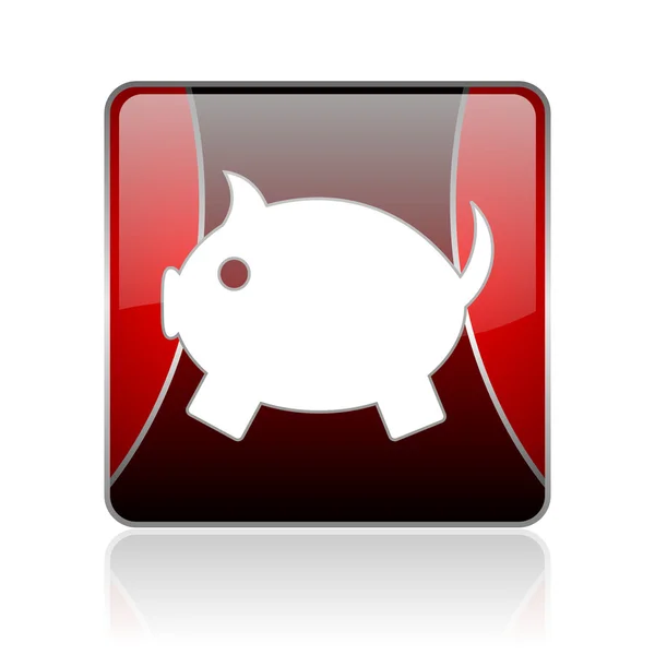 Piggy banco vermelho quadrado web ícone brilhante — Fotografia de Stock